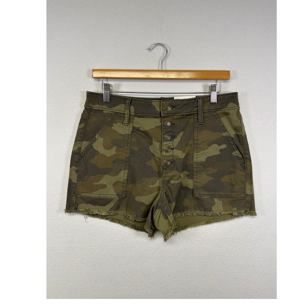 Military Gorpcore SO Juniors 13 Camo Green High Rise Button‎ Fly Utility Shorts